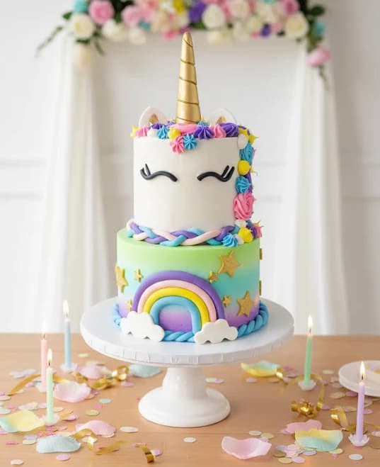 Unicorn Rainbow Colorful 2 Tier Cake