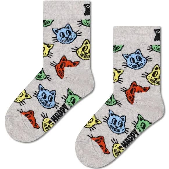 Happy Socks Kids Grey Cat Crew Socks