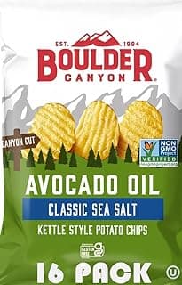 Boulder Canyon | Avocado Oil Classic Sea Salt | Kettle Style Potato Chips | 1.5 Ounce Individual Bags | 16 Pack | Bundled by SUPERDEALS with Mystery Bonus Gift