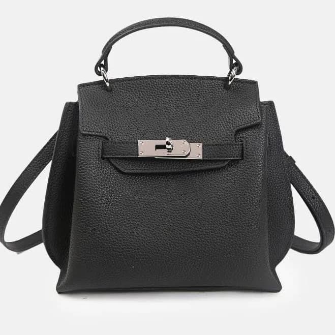 Minimalist Top Grain Leather Shoulder Handbag with Silver Hardware