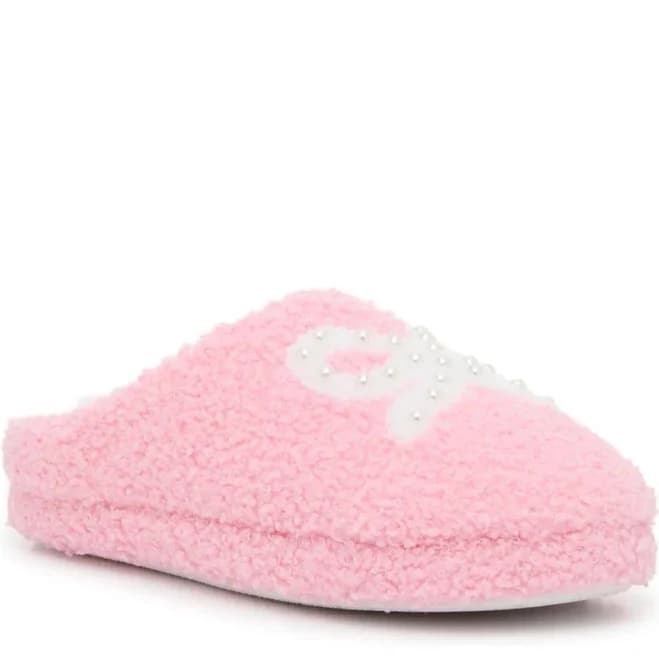 OMG Accessories Girls' Bow Pearl Plush Slippers