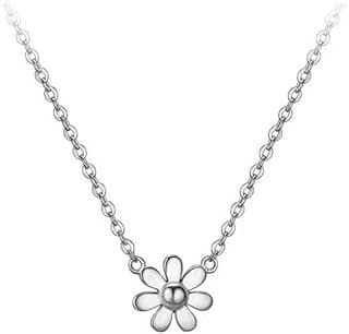 Cute Daisy Flower Pendant Necklace for Women 925 Sterling Silver Dainty Small Cherry Blossom Link Charm Choker Chain Adjustable Necklaces Delicate Mothers Birthday Jewelry Gift Box 18 inch