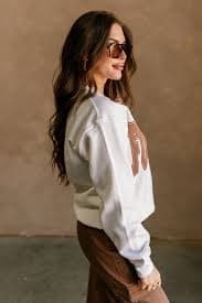 Football Brown & White Crew Neck Sweatshirt - Lizard Thicket