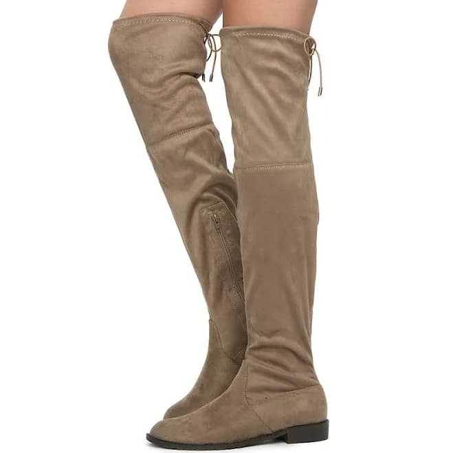 Yoki Women's Anora Drawstring Side Zipper Low Heel Thigh High Boots