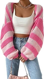 Women's Striped Cropped Cardigan Color Block Cable Knit Holiday Christmas Sweaters Trendy 2025 Bolero Shrug
