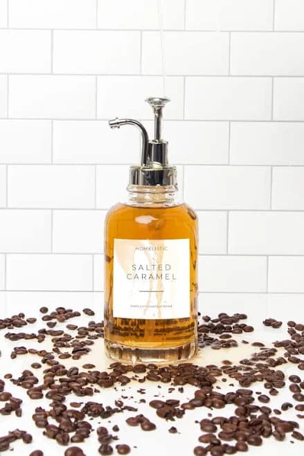 Silver Coffee Syrup Dispenser Set: Glass Bottles, Pumps, Labels