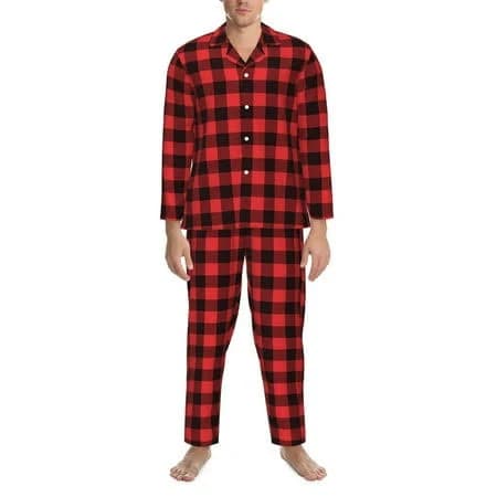 Men's Buffalo Plaid Checkered Long Sleeve Pajama Set