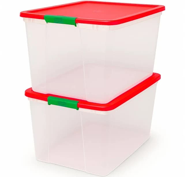 Homz 64 Qt Secure Latch Clear Plastic Storage Container Bin with Red Lid (2 Pack)