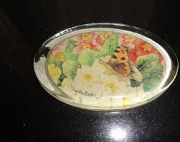 Vintage 1990's Hallmark Marjolein Bastin Oval Glass Floral Butterfly Paperweight - Etsy
