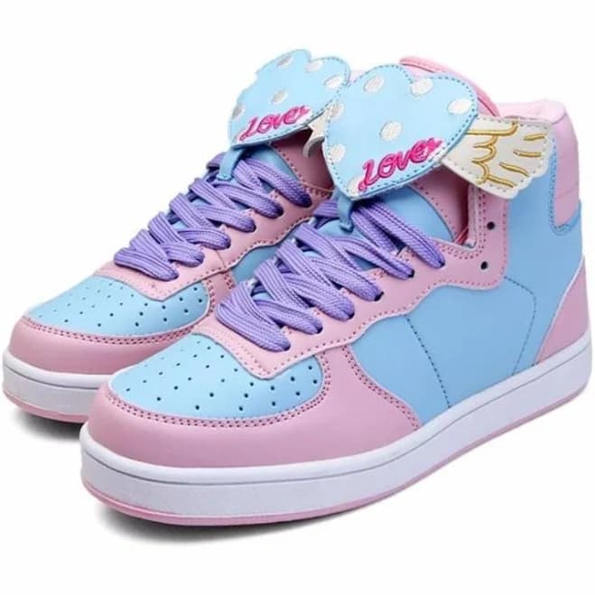 Kawaii Babe Pastel Winged Heart Hi Top Sneakers