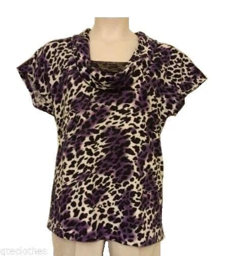 Jon & Ann Woman Plus 3x Black White Animal Print Blouse Cowlneck Top