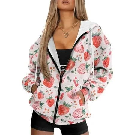 ForUDesigns Women's Oversized Strawberry Zipper Hoodie