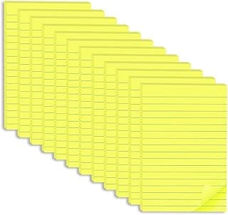 (12 Pack) Lined Sticky Notes 4x6 in,Bright Yellow Large Notepads with Lines,Ruled Stickies Super Sticking Power,Office School Memo Note Pads,Post on Windows Doors,Recyclable,Easy to Write on