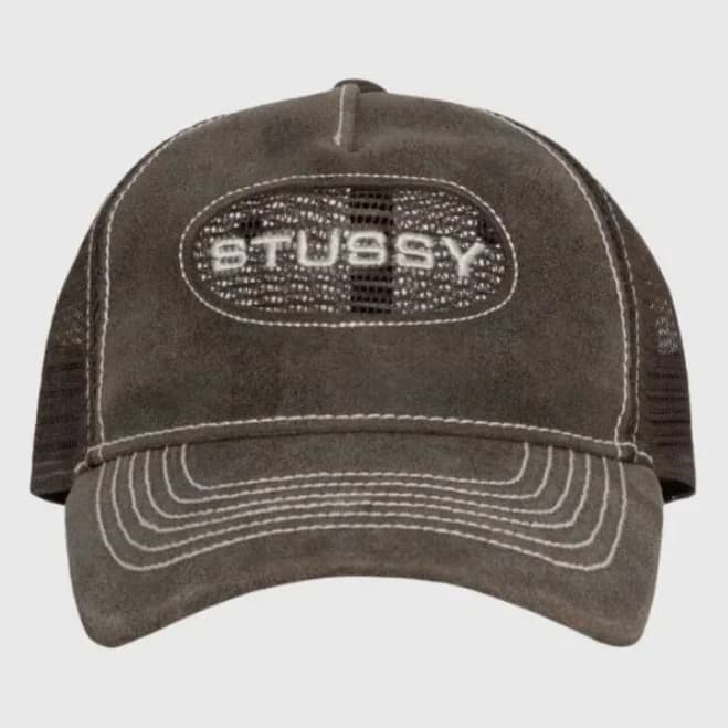 Stussy Low Pro Trucker Cut-out Leather Snapback Brown | 100% Authentic