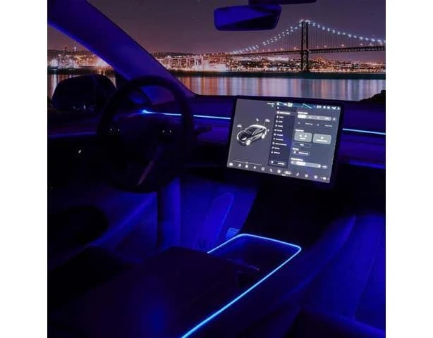 Interior Car Neon Lights Fit for Tesla Model 3 Y 2021 2022 2023 (Center Console+Dashboard+2 Foot Lights) with Armrest Organizer, Tesla Ambient Lightin