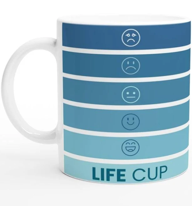 Life Cup in Shades of Blue, 11 oz. Ceramic Mug, Self-Care Gift, Unique Gift Ideas
