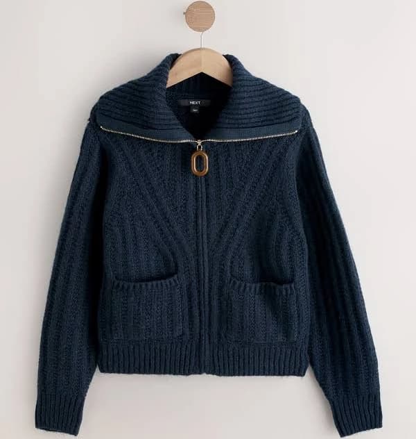 Next Stitchy Knitted Zip Up Collar Cardigan