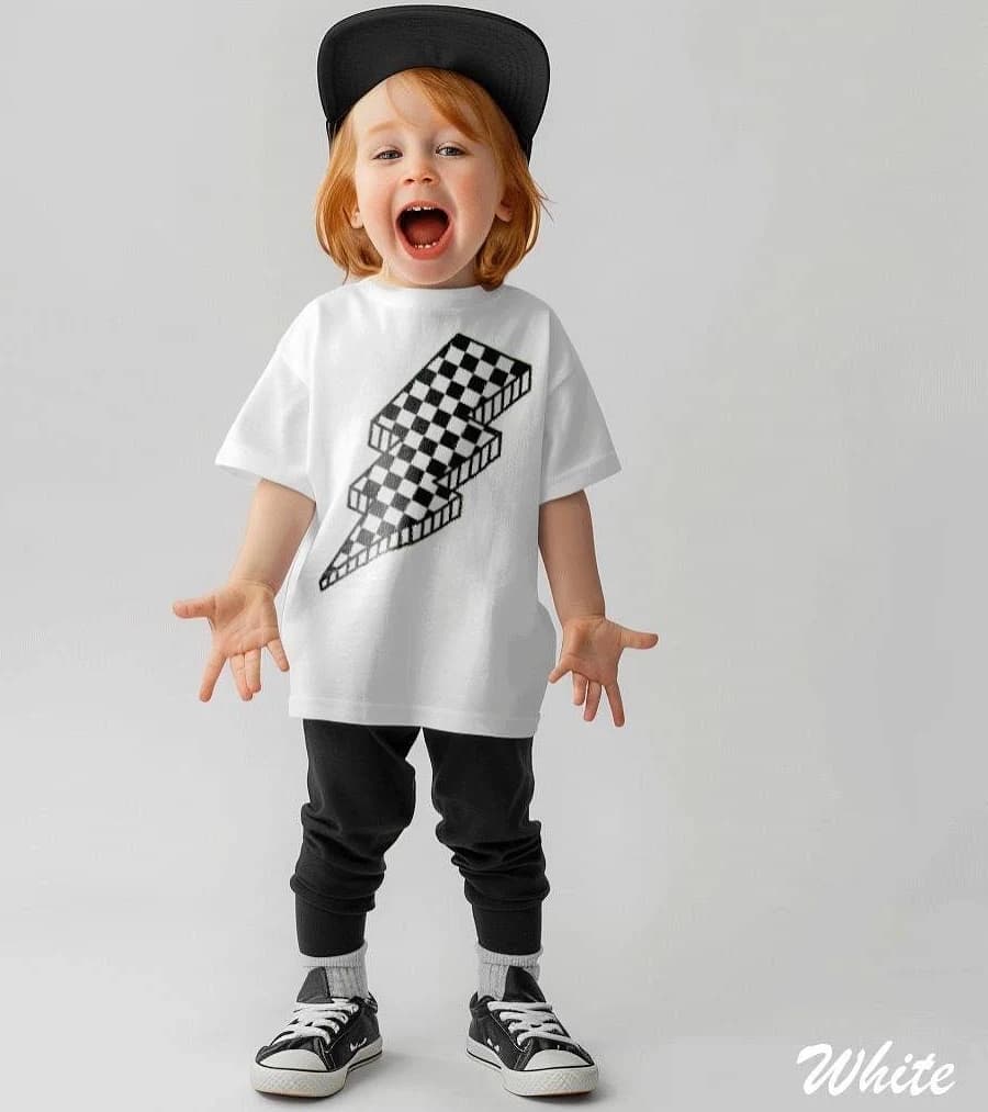 Toddler Checkered Lightning Bolt Retro Rocker T-Shirt