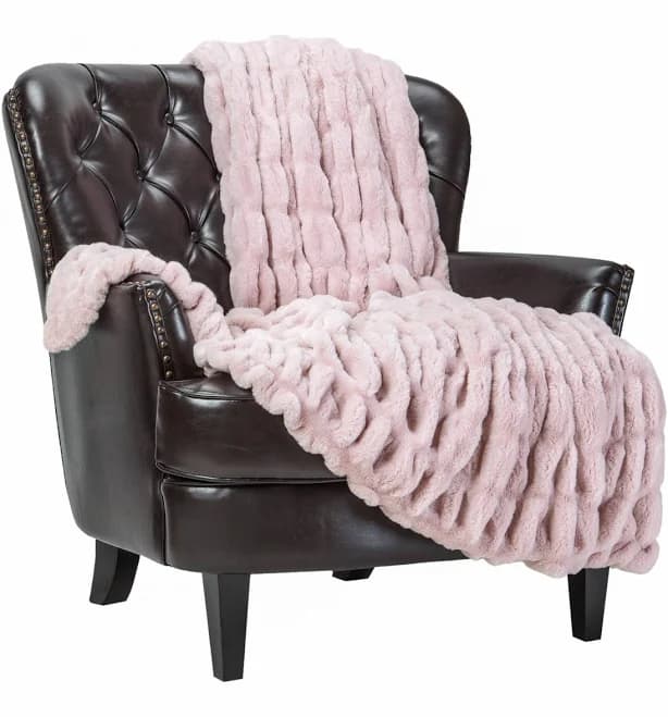 Chanasya Ruched Faux Fur Throw Blanket