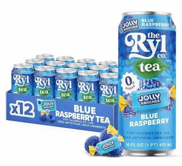 RYL Iced Tea, Jolly Rancher Blue Raspberry, 16oz (Pack of 12)