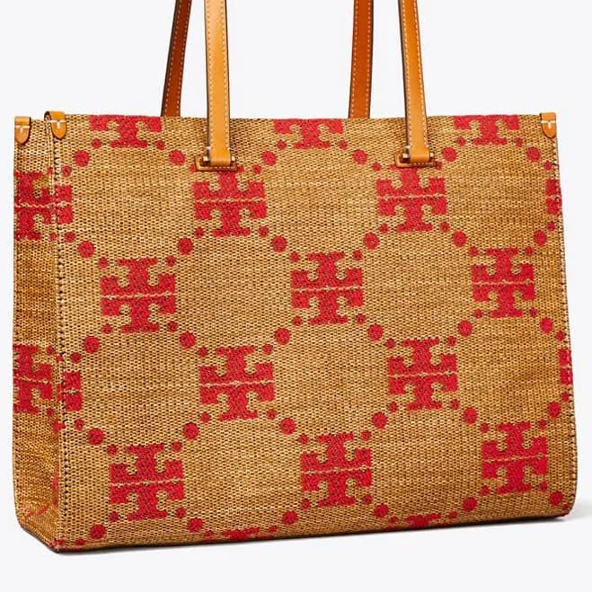 Tory Burch Women's T-Monogram Straw Tote Bag