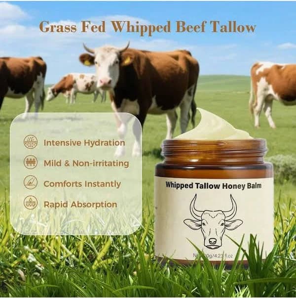 Lopeie Whipped Grass-Fed Beef Tallow Honey Balm - 4 Oz,Moisturizing Soft, Smooth Skin - Handmade Moisturizer - Lavender,Hydrating, Comfort,, Luminous