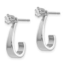 14K White Gold J Hoop with CZ Earrings Jacket - (B43-867) - Roy Rose Jewelry
