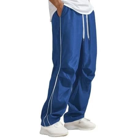Feoya Men Hip Hop Baggy Sweatpants Straight Vintage Track Pant Wide Leg Y2K Streetwear Loose Sport Skateboard Trousers Side Stripes Parachute Pants