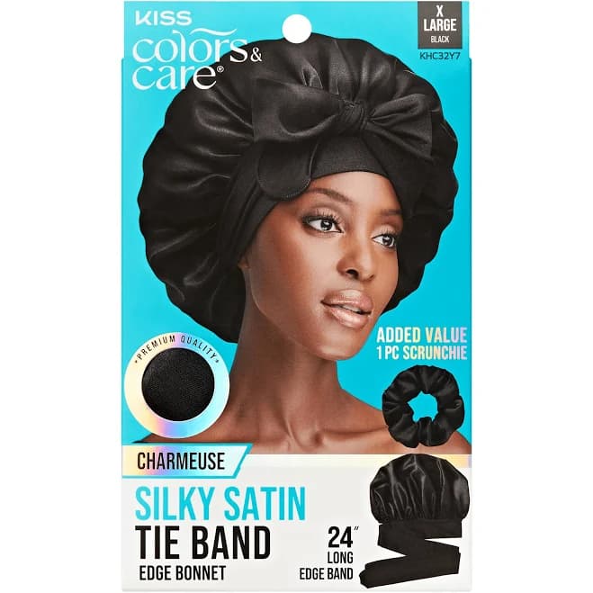 KISS Products Colors & Care Silky Satin Bonnet with Tie Band Edge