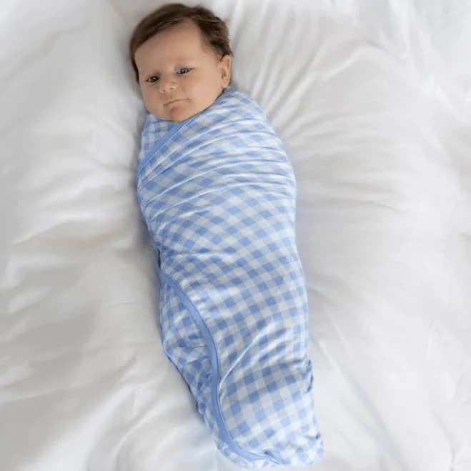 Blue Gingham Swaddle Blanket