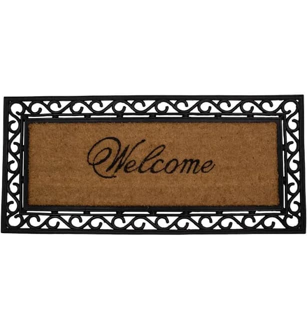 Northlight Black and Natural Coir Rectangular Welcome Doormat