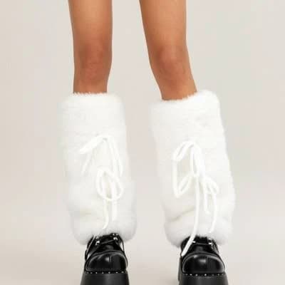 Anna-Kaci Women's Faux Fur Leg Warmers with Tie