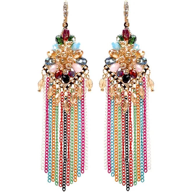L&M Bling Multi-Color Chain and Bead Chandelier Earrings