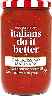 Italians Do It Better Garlic'issimo Garlic Marinara Pasta Sauce - Authentic Italian Tomatoes with Basil, Garlic, Oregano & White Pepper - No Sugar Added, Non-GMO, Preservative-Free - Imported from Italy - 24oz Jar