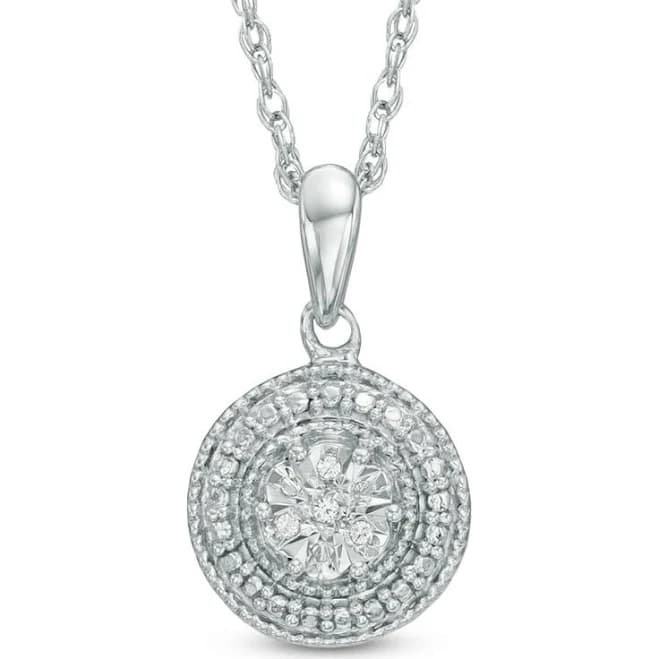 Zales Sterling Silver Diamond and Beaded Cluster Pendant