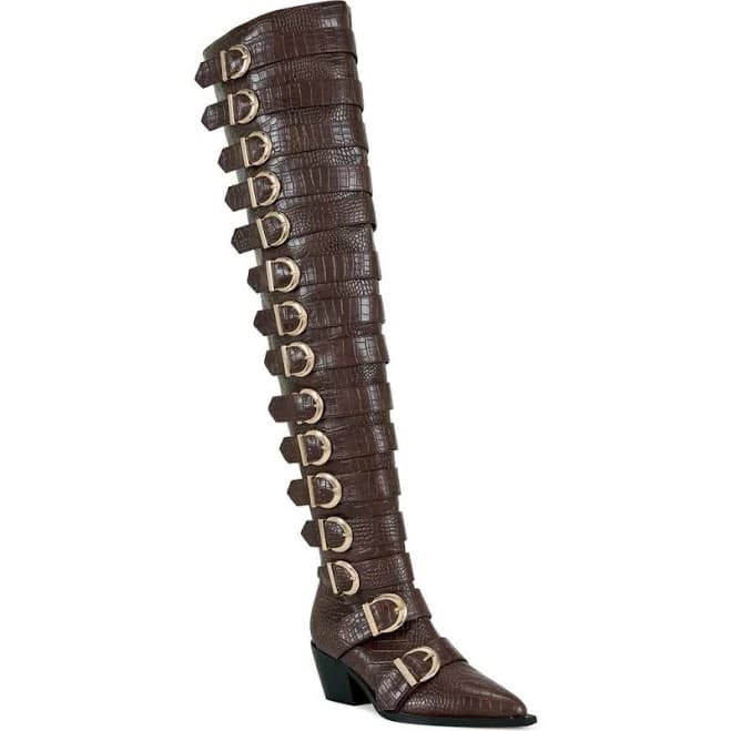 Azalea Wang Braulia Croco Print Over-the-Knee Western Boots
