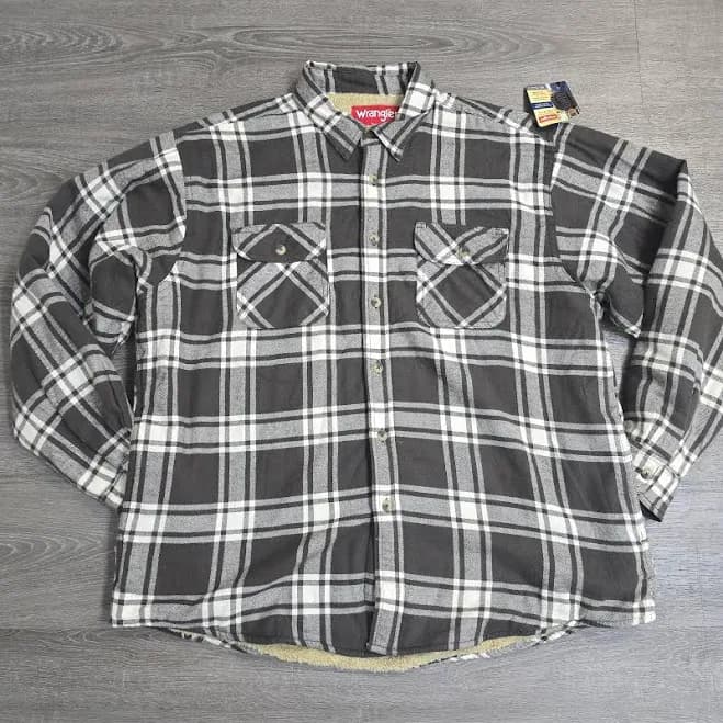 Wrangler Shacket Men Xl Brown Plaid Sherpa Lined Flannel Jacket