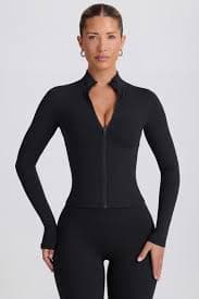 Soft Active Zip-Up Jacket in Black | Oh Polly