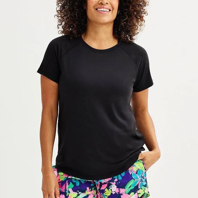 Women's Tek Gear Essential Core Raglan Tee, Size: Small, Mineral Black