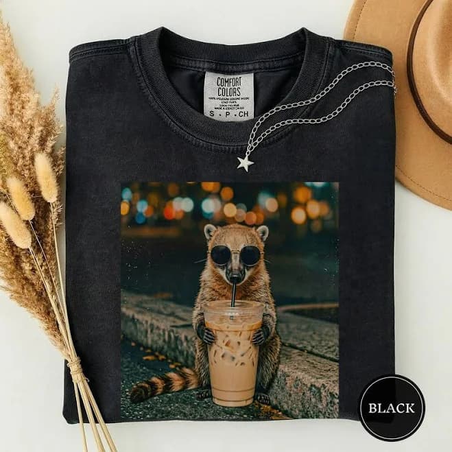 Funny Coati Drinking Iced Coffee Shirt