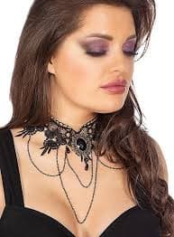 Gothic Necklace With Black Brooch - maskworld.com