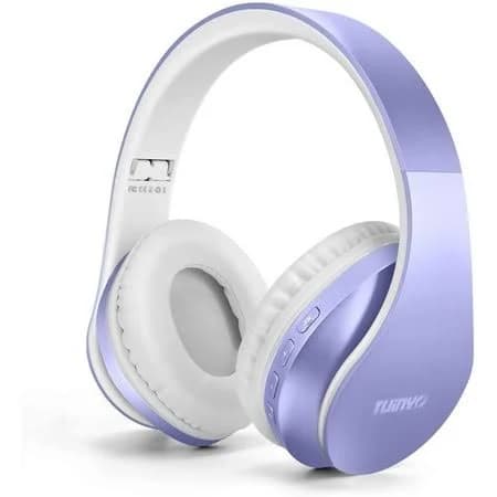 Wireless Over Ear, Bluetooth with Microphone, Foldable Stereo Wireless Headsetfor Travel Work TV PC Cellphone-Purple