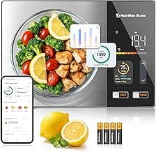 Smart Food Scale with Nutritional Calculator, Calorie Scale for Weight Loss, Free App for Scan, Nutrients Tracking, Food Preload, Color Display with 5 Units, Tare, Stainless Steel, 11lb, Grey