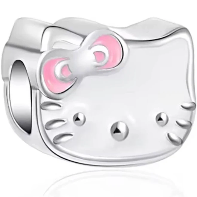 V262 S925 Sterling Silver Hello Kitty W Pink Bow Bead Charm