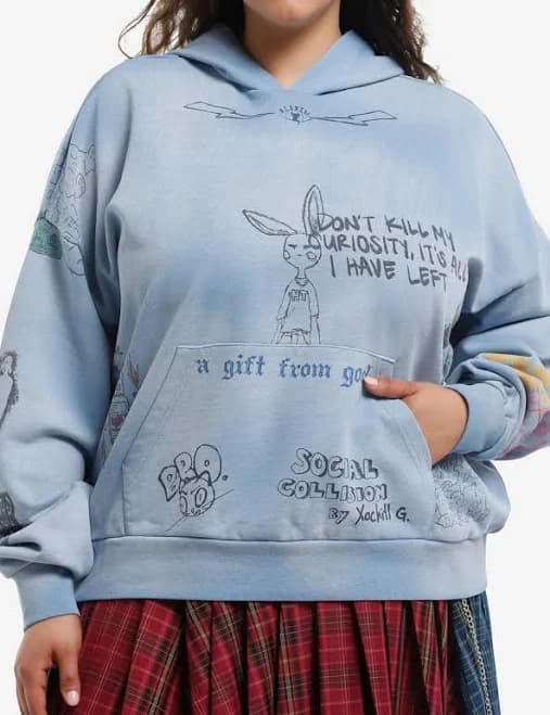 Plus Size Social Collision Doodle Graphic Hoodie
