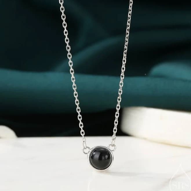 Sterling Silver Black Onyx Dainty Coin Pendant Necklace