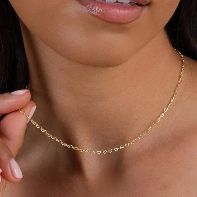 Caitlyn Minimalist Dainty 18K Gold Eternity Heart Link Chain Necklace