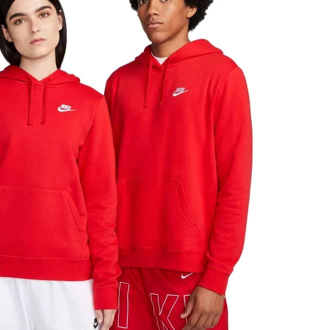 WOMENS NIKE SPORTSWEAR CLUB FLEECE PULLOVER HOODIE_UNIVERSITY RED/WHITE