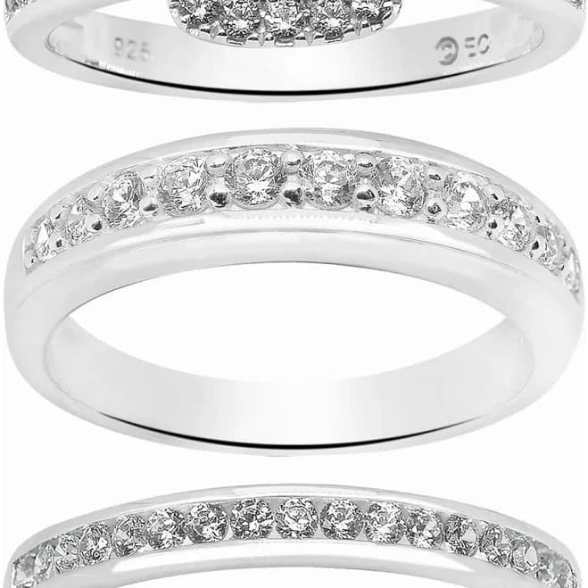 Brilliance Fine Jewelry Women's Sterling Silver Cushion Cut Simulated Diamond Trio Set