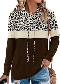 Hoodies for Women Camo Leopard Print Tops Pullover Hooded Sweatshirt Drawstring with Pocket